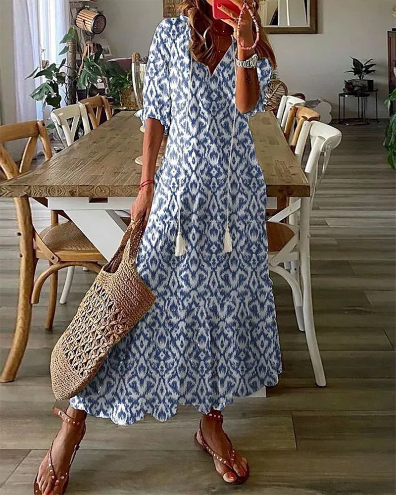 Women's Maxi Dress V-Neck Printed Polyester Plus Size-1