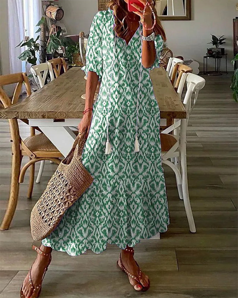 Women's Maxi Dress V-Neck Printed Polyester Plus Size-2