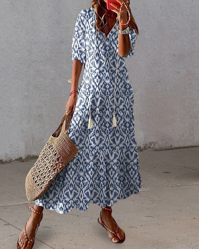 Women's Maxi Dress V-Neck Printed Polyester Plus Size-6