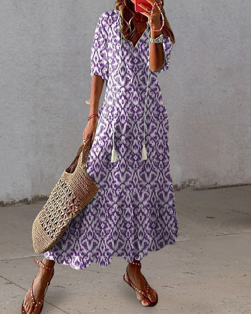 Women's Maxi Dress V-Neck Printed Polyester Plus Size-5