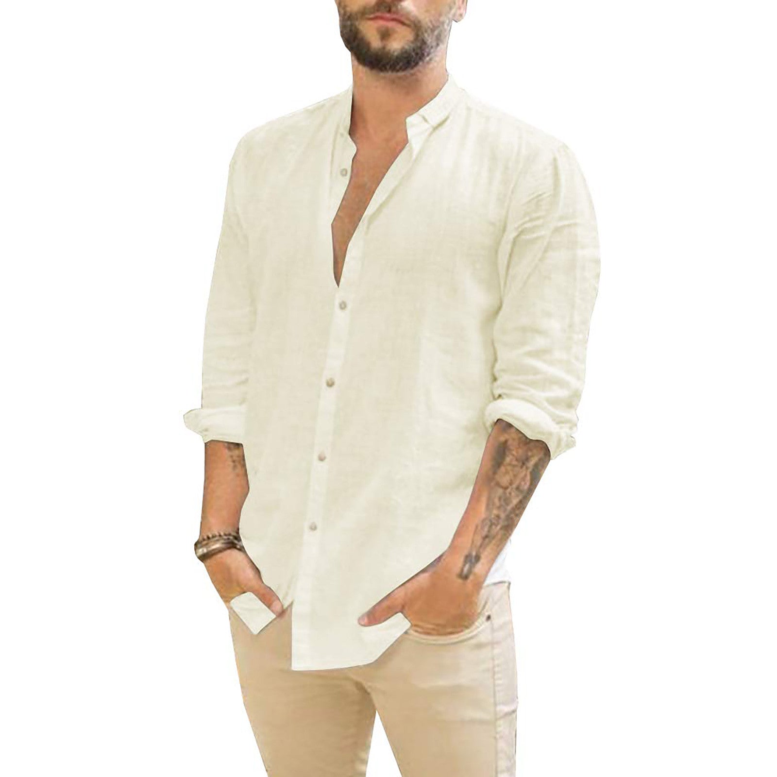 Men's Linen Shirt Casual Breathable Lightweight-2
