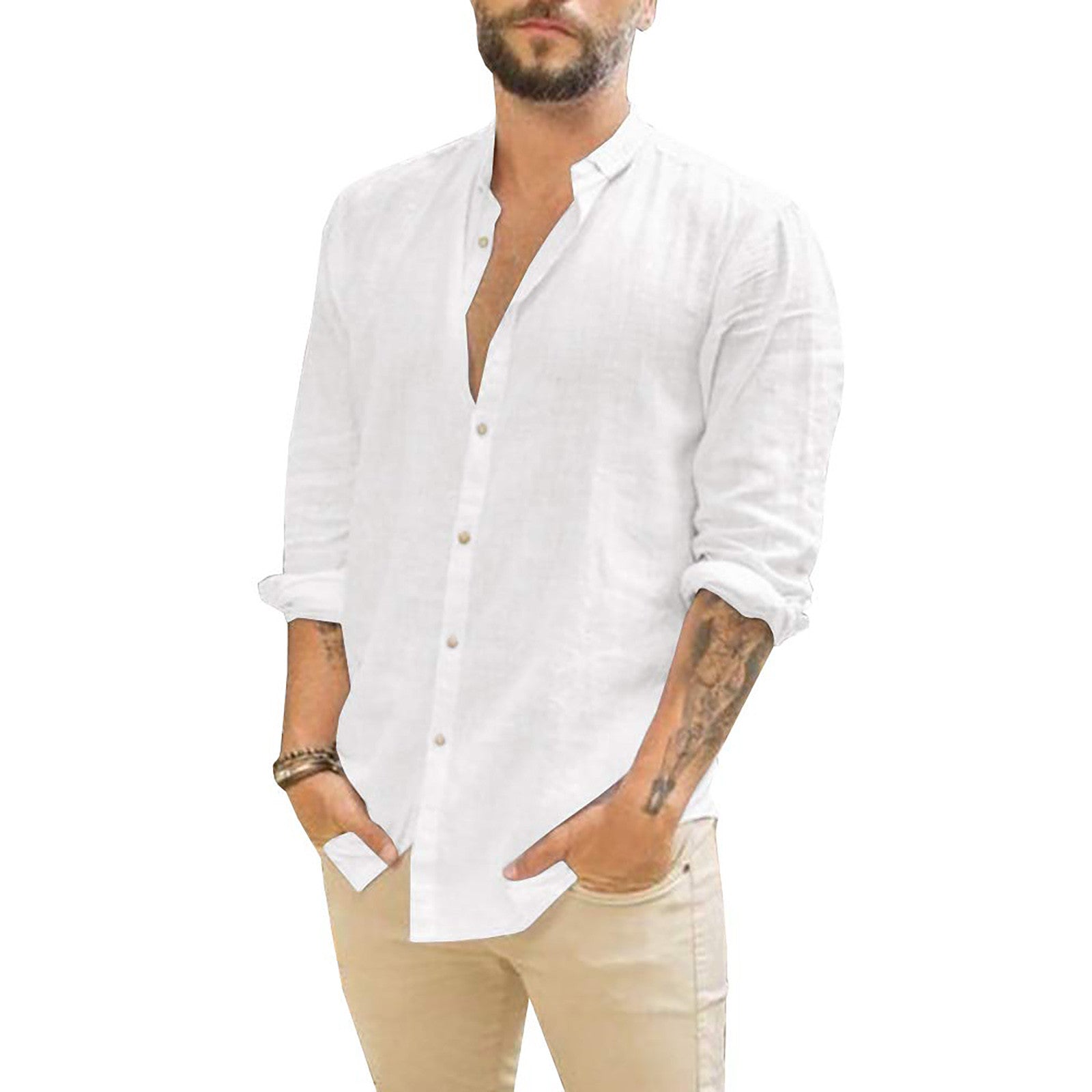 Men's Linen Shirt Casual Breathable Lightweight-3