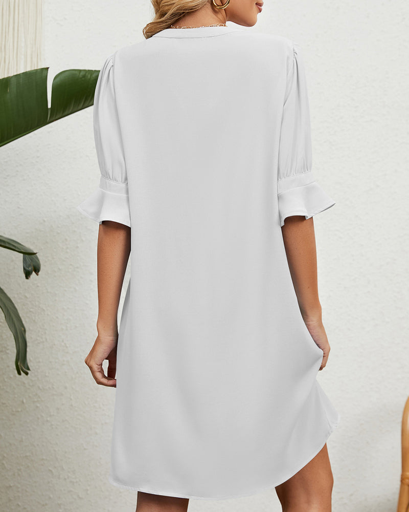 Nienke | Women's V-Neck Solid Wrinkled Dress-6