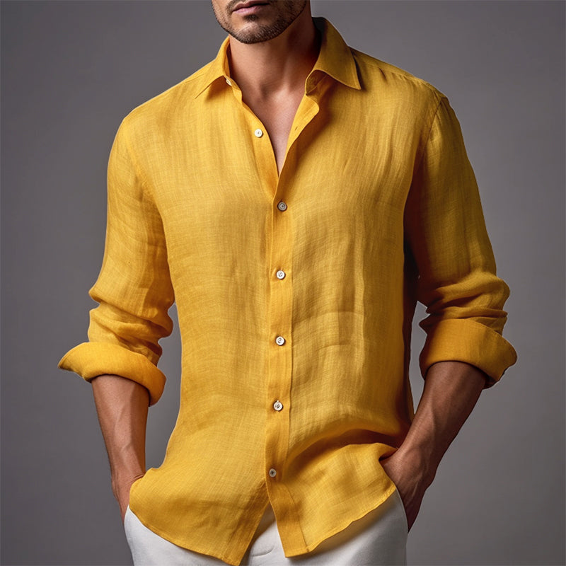 Men's Linen Shirt Slim Fit Long Sleeve-4