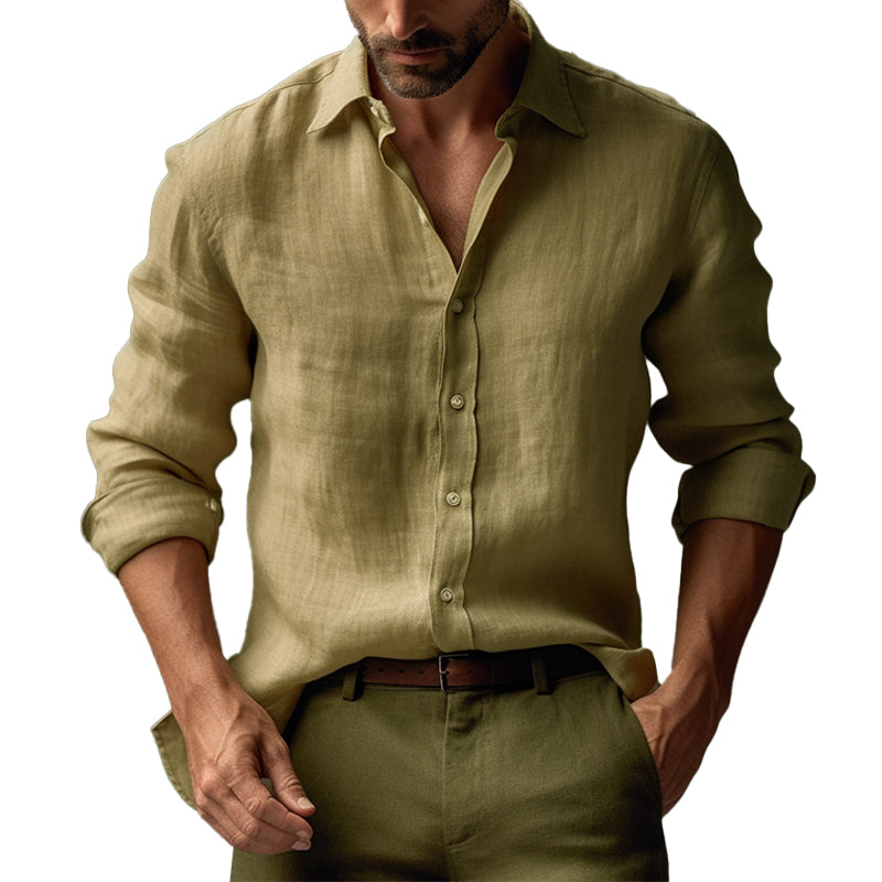 Men's Linen Shirt Slim Fit Long Sleeve-1