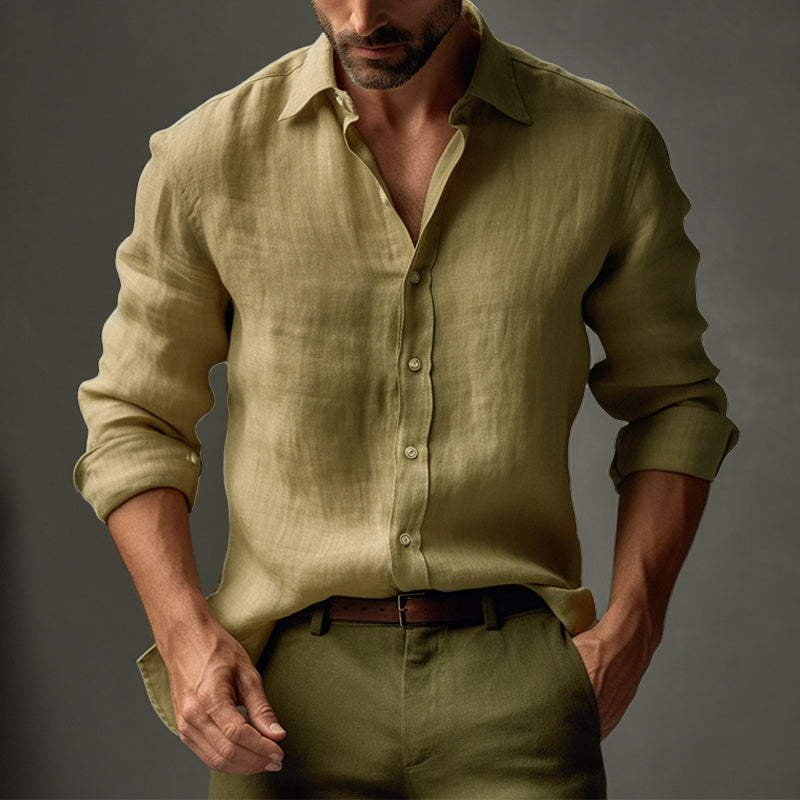 Men's Linen Shirt Slim Fit Long Sleeve-2