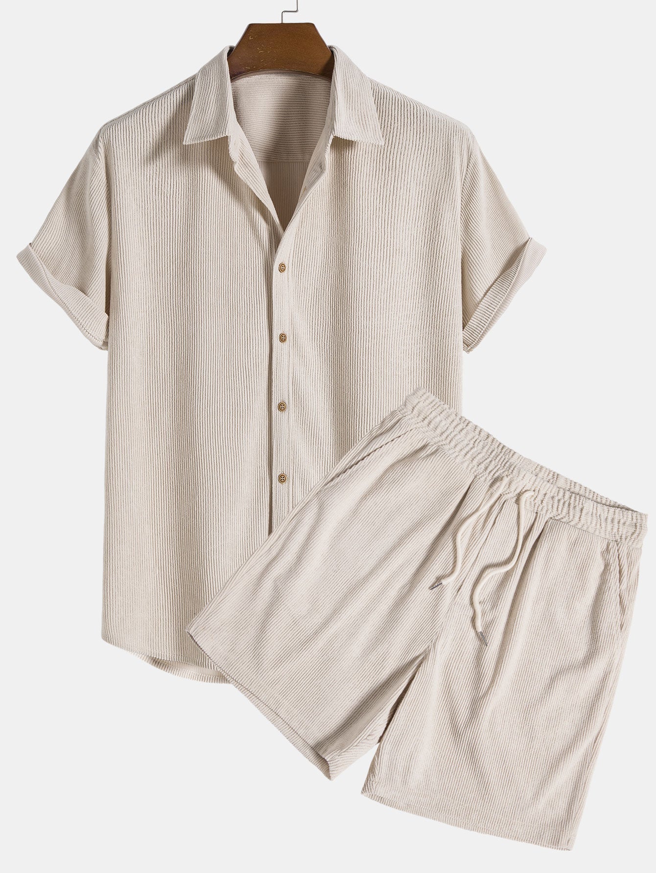 Male | Corduroy Short Sleeve Shirt and Shorts Set-1