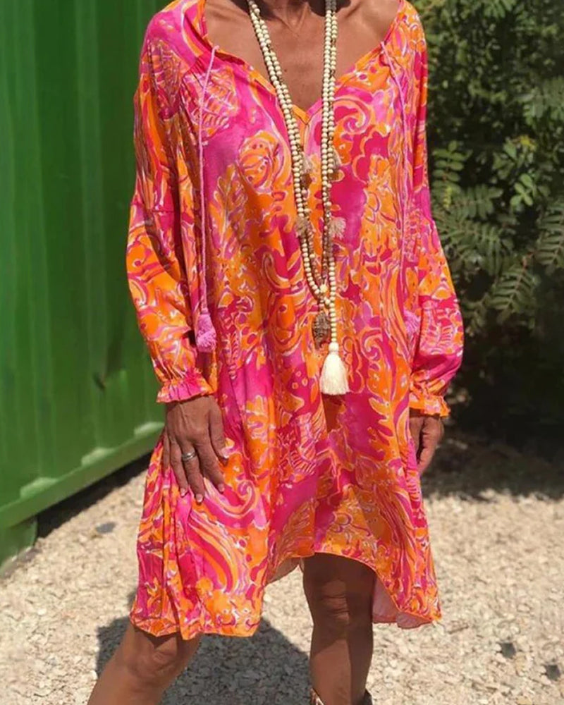 Nienke | Floral Print Long Sleeve Summer Dress-3