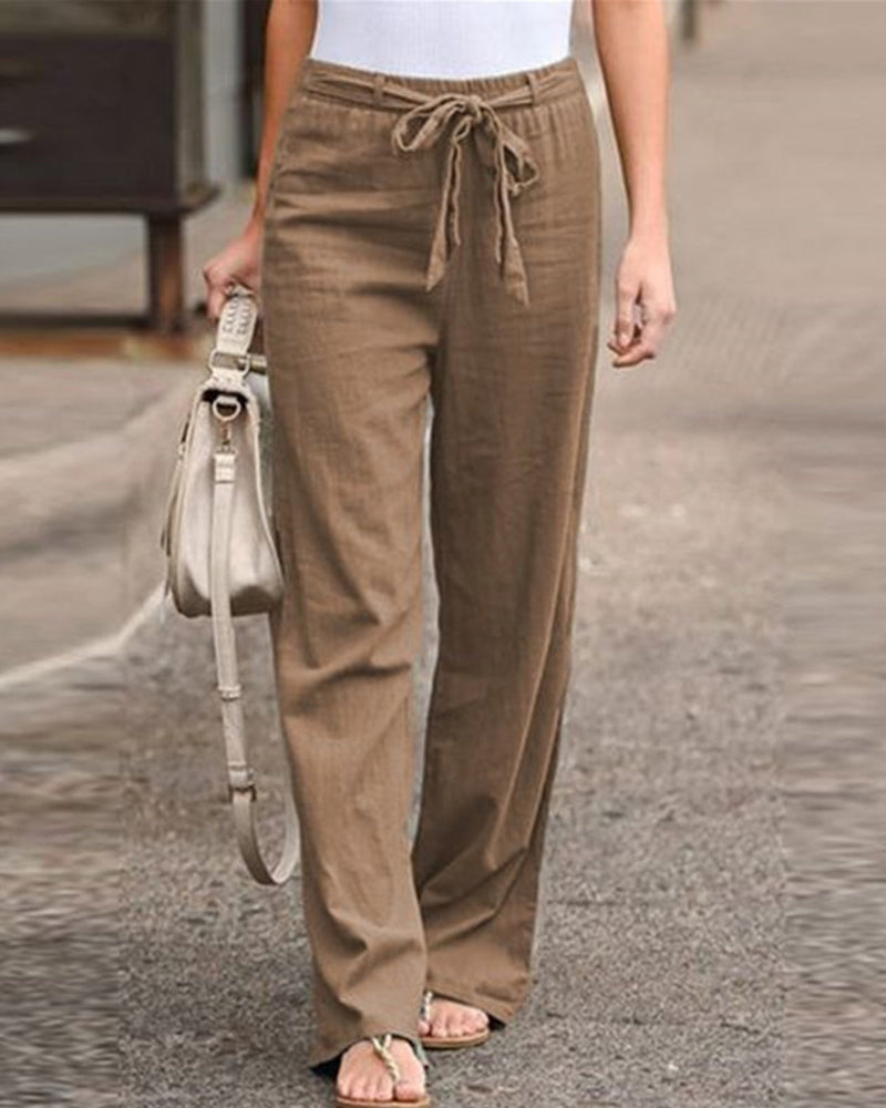 Women's Linen Pants Casual with Elastic Waistband-2