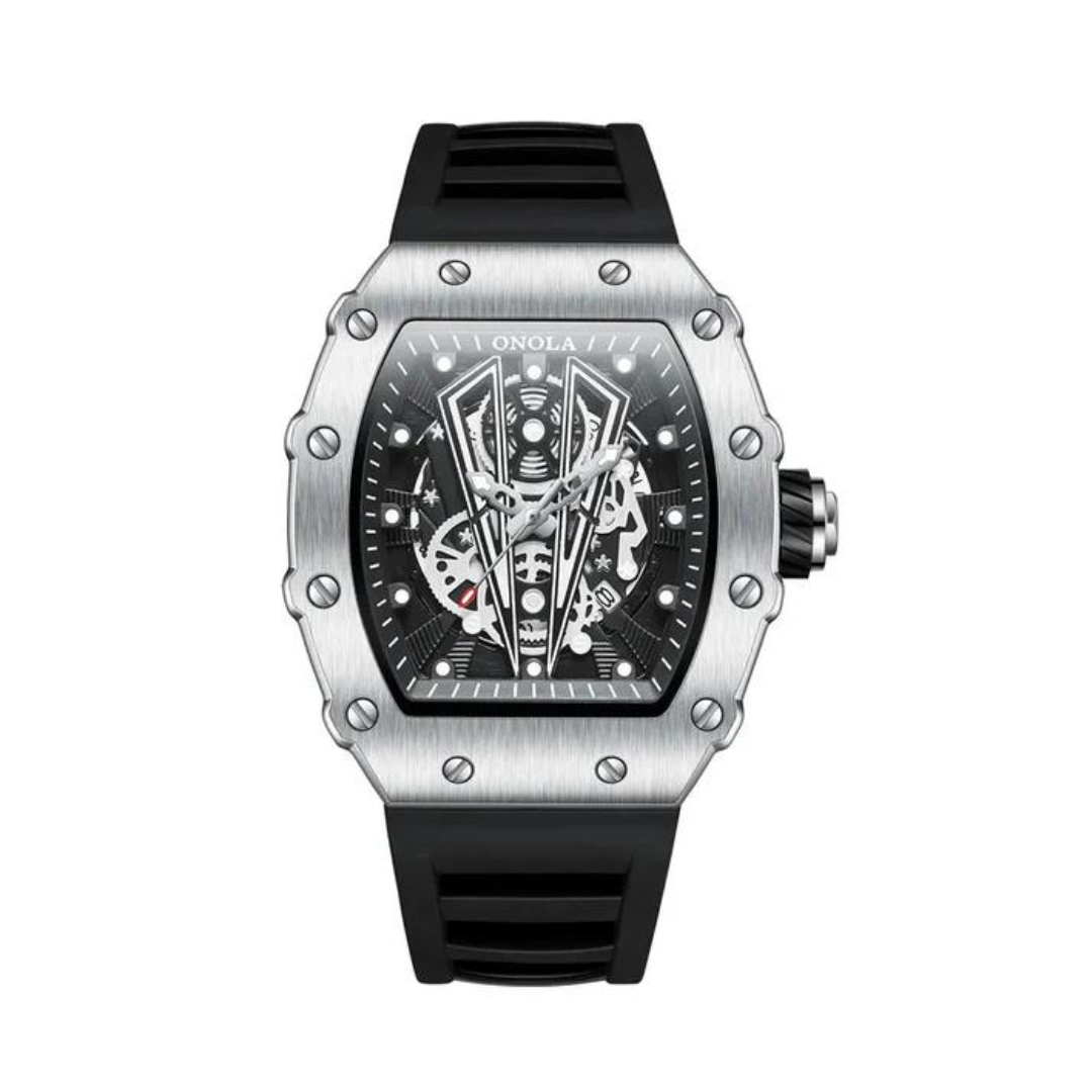 Men's Leather Watch Stainless Steel Case-2