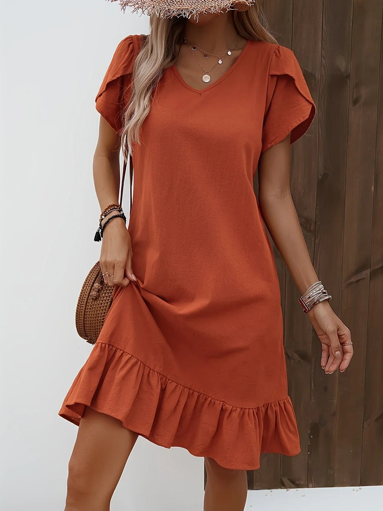 Variant image for Women's Cotton Summer Dress with Ruffle Hem-11