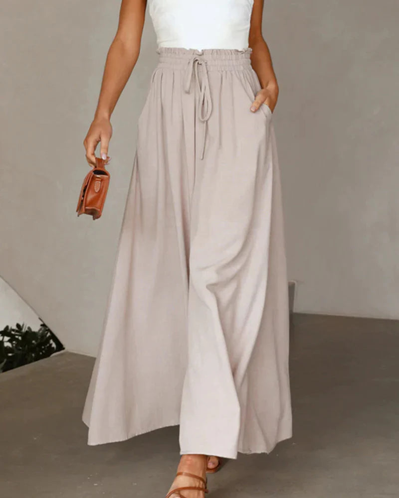 Women's Cotton Wide Leg High Waist Pants-2