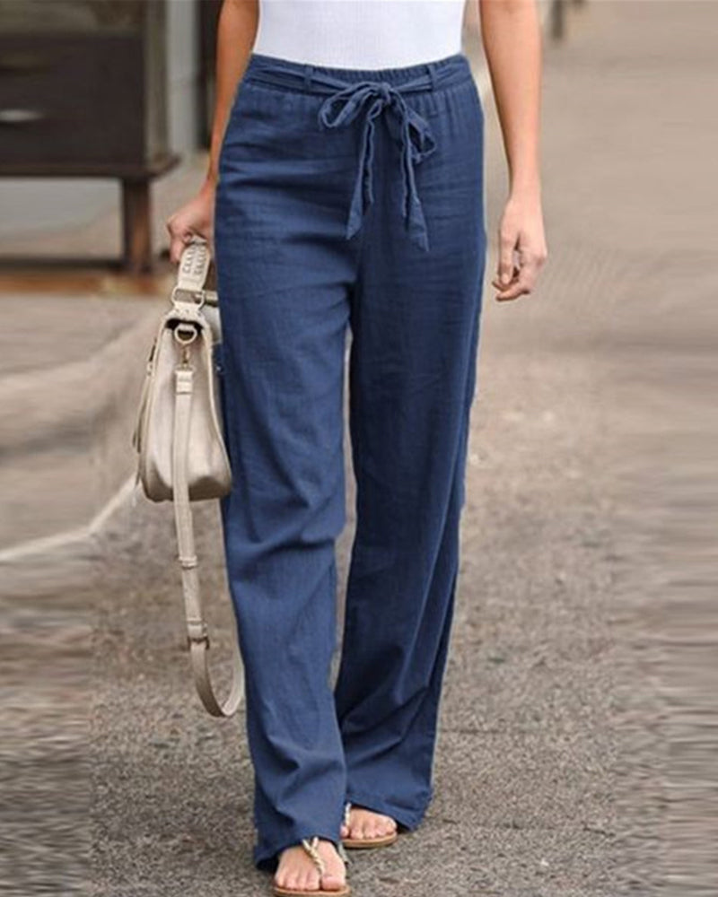 Women's Linen Pants Casual with Elastic Waistband-1