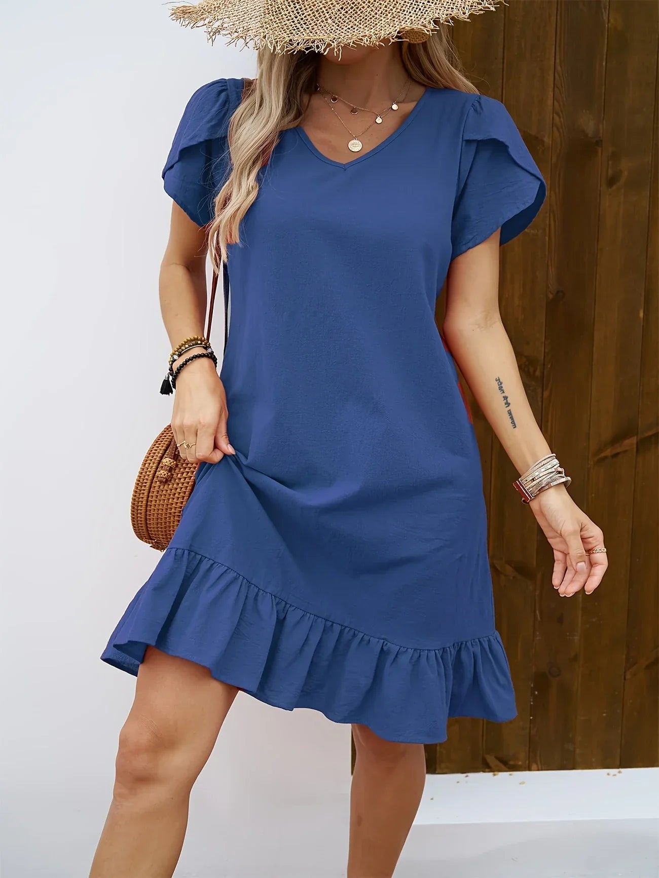 Variant image for Women's Cotton Summer Dress with Ruffle Hem-1