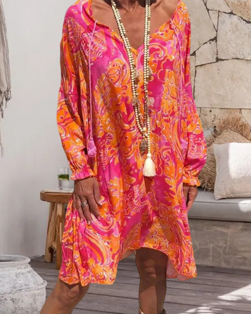 Nienke | Floral Print Long Sleeve Summer Dress-1