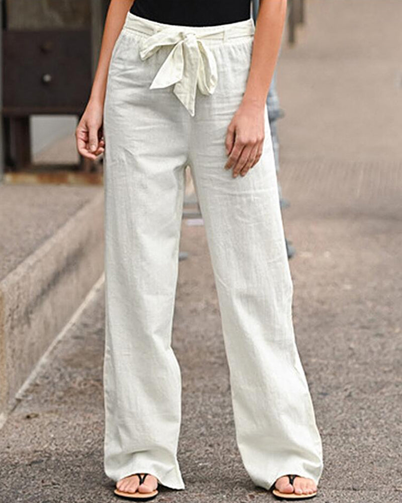 Variant image for Women's Linen Pants Casual with Elastic Waistband-9