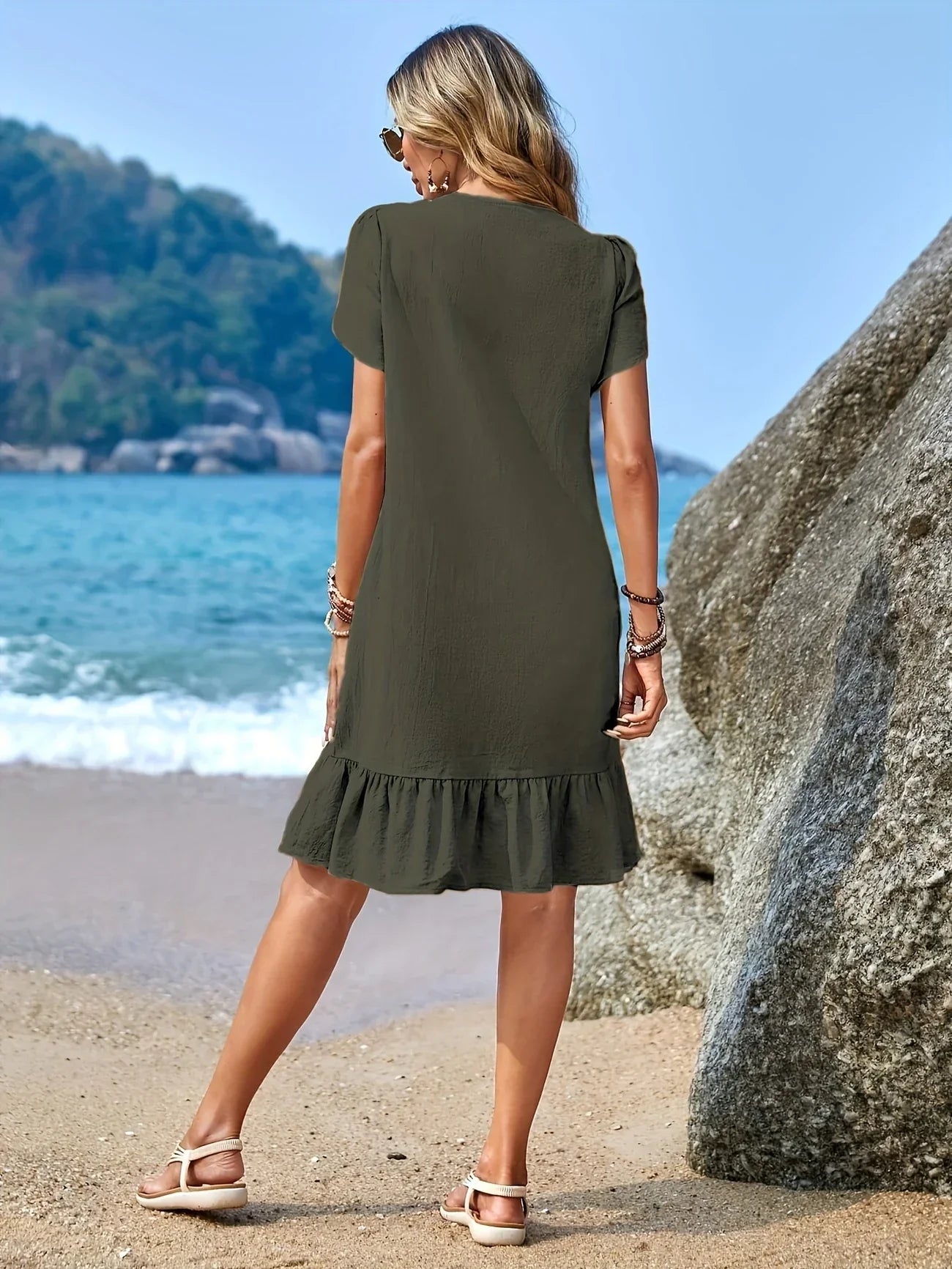 Women's Cotton Summer Dress with Ruffle Hem-4