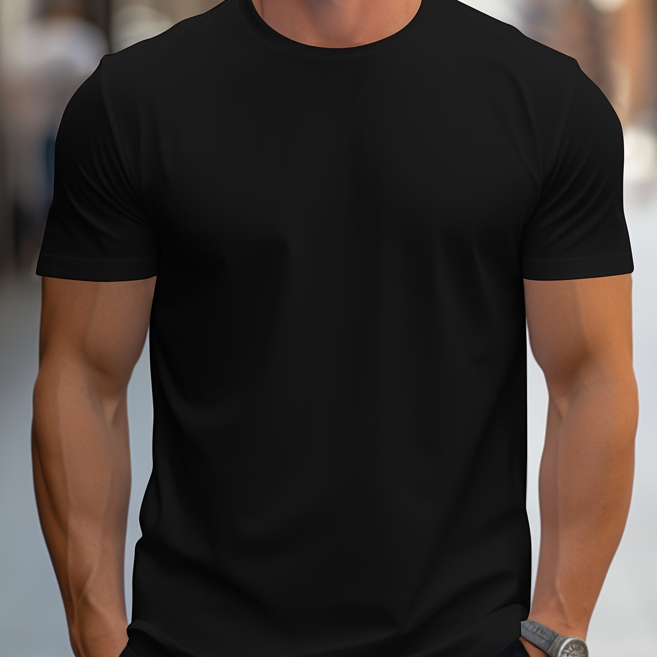 Men's T-Shirt Polyester Round Neck Casual Fit-1
