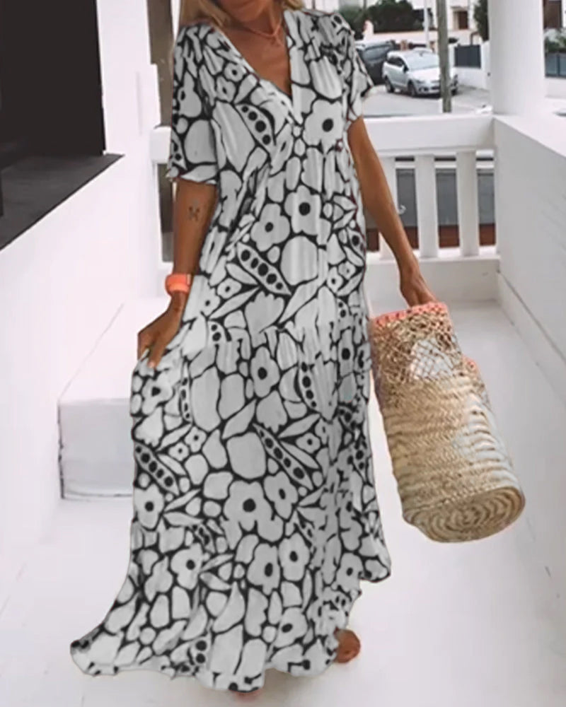 Nienke | Women's Printed Loose Midi Dress-4