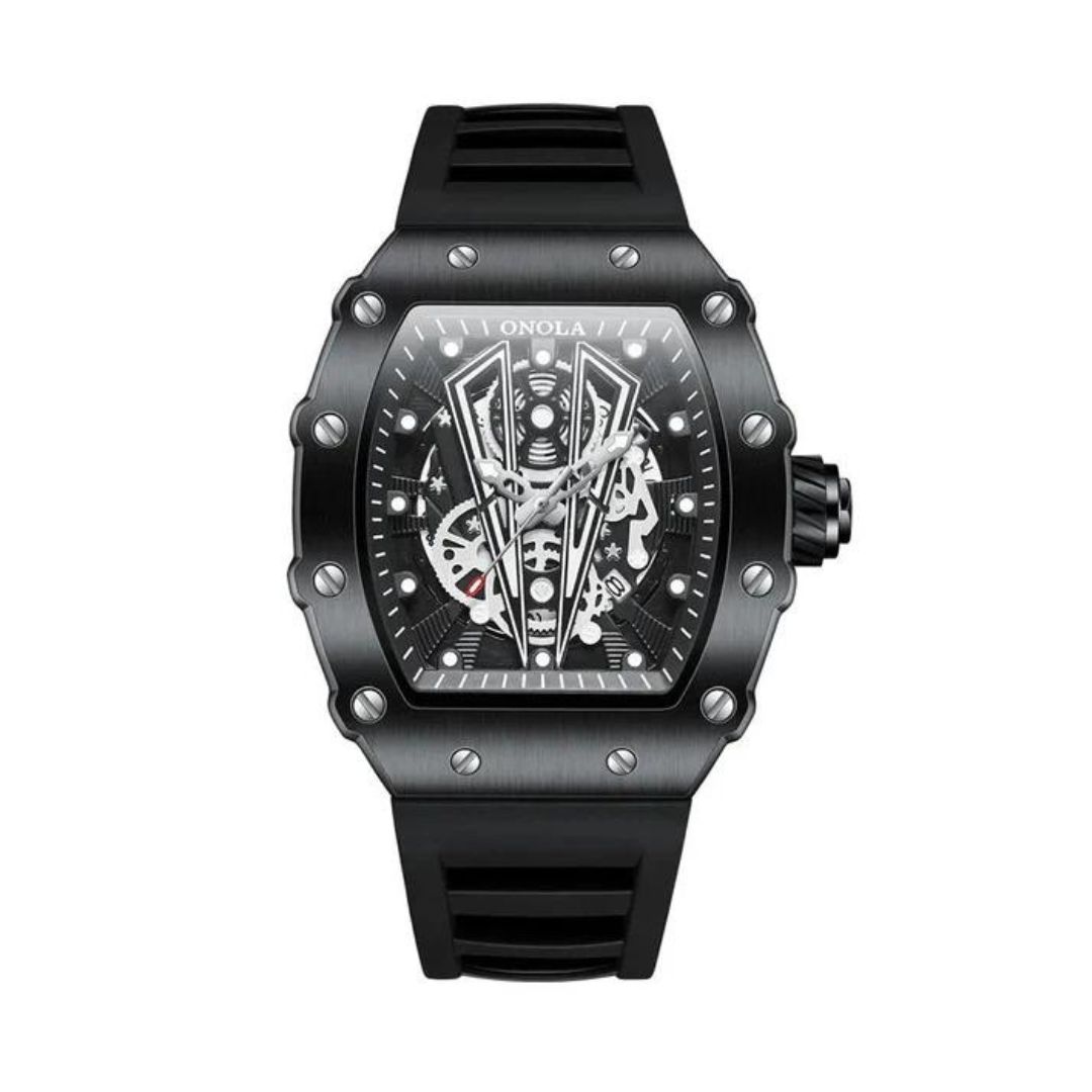 Men's Leather Watch Stainless Steel Case-1