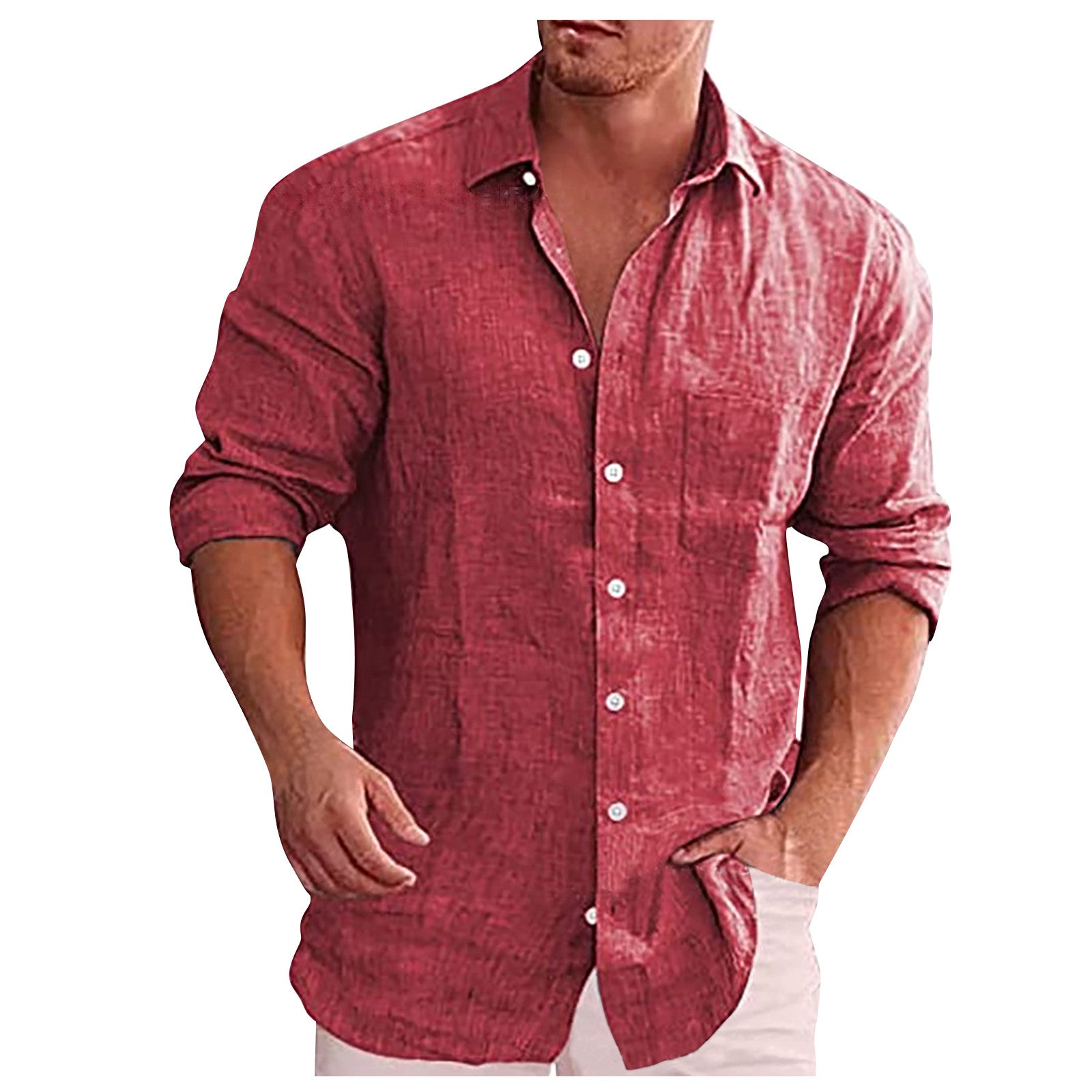 Men's Linen Shirt Casual with Turn-Down Collar-2