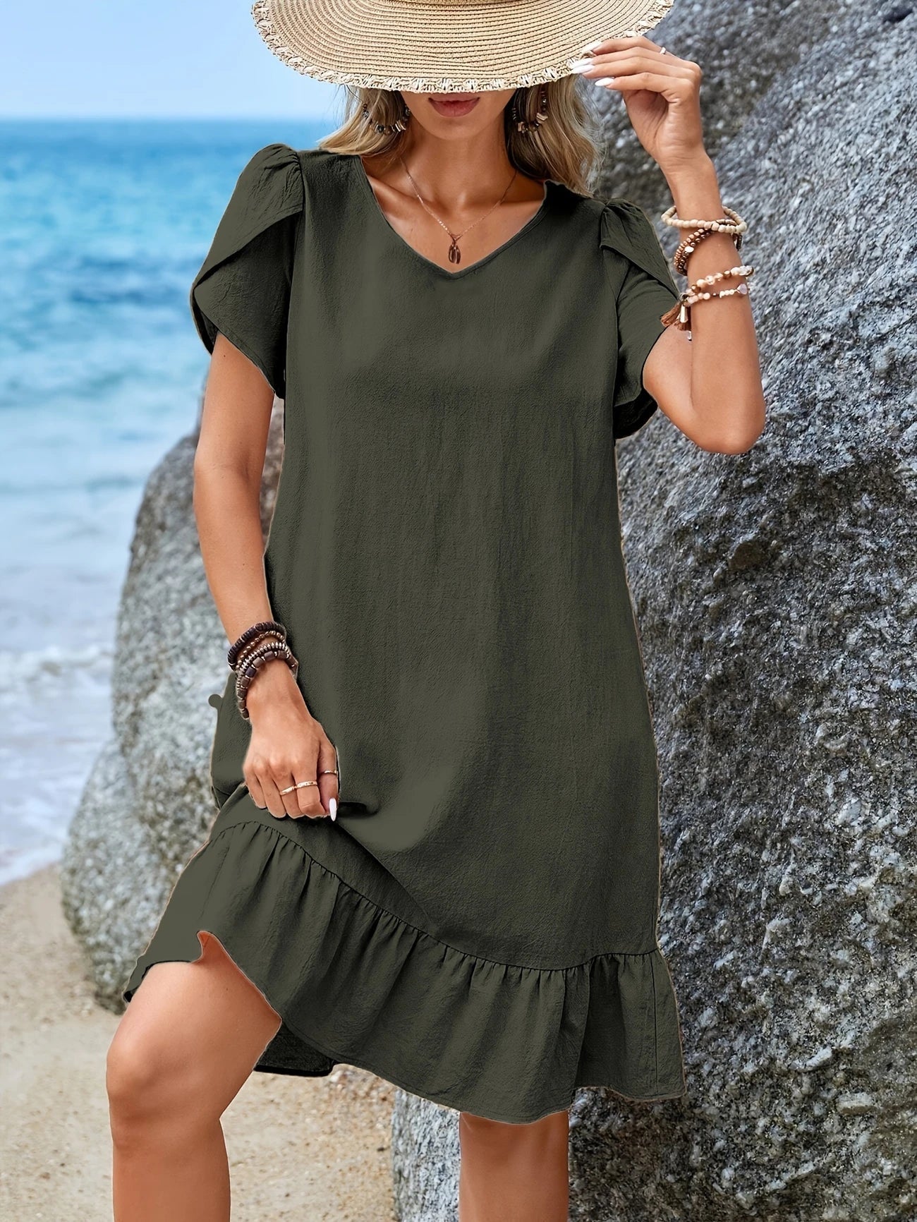 Variant image for Women's Cotton Summer Dress with Ruffle Hem-6