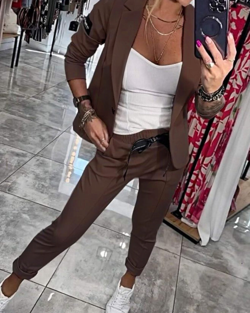 Women's Cotton Three-Piece Set Top Jacket Pants-2