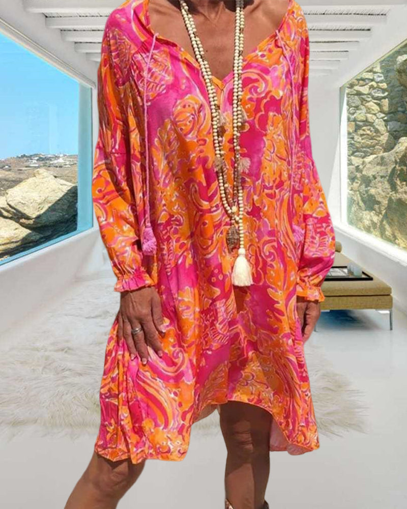 Nienke | Floral Print Long Sleeve Summer Dress-2