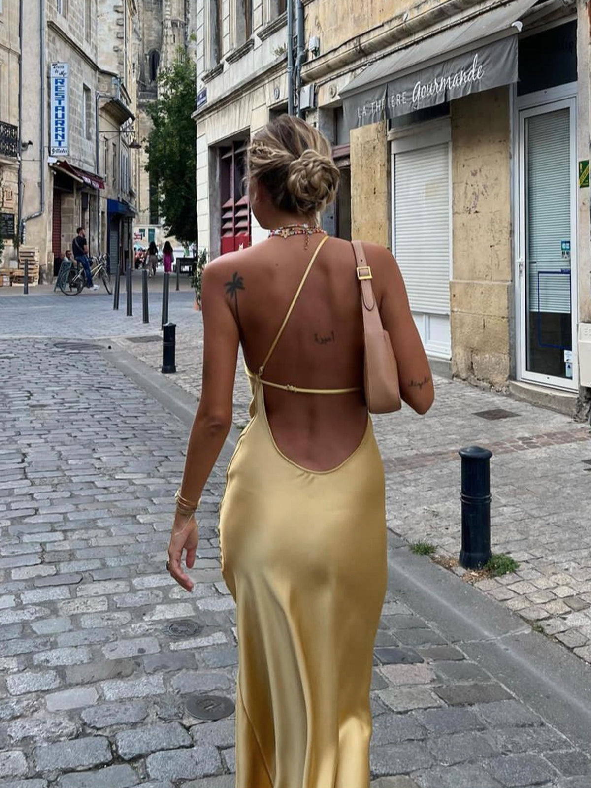 Moonlight | Satin Long Dress with Back Splits-2