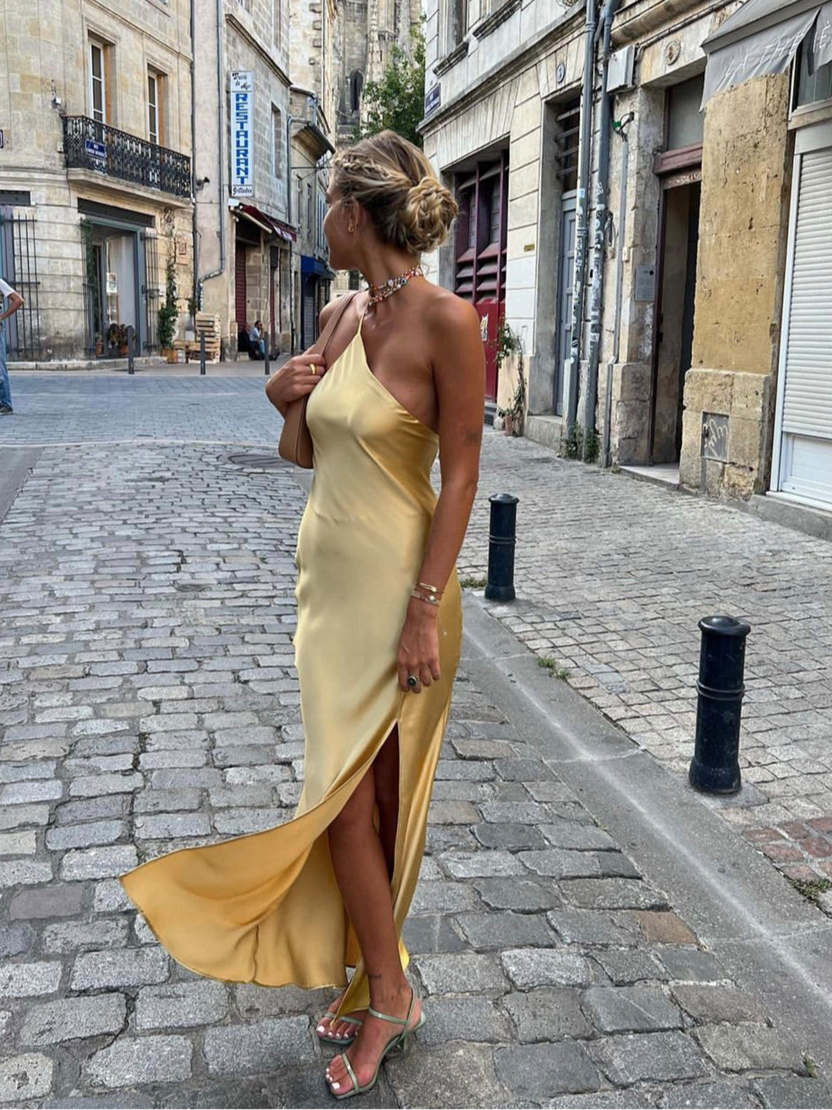 Moonlight | Satin Long Dress with Back Splits-1