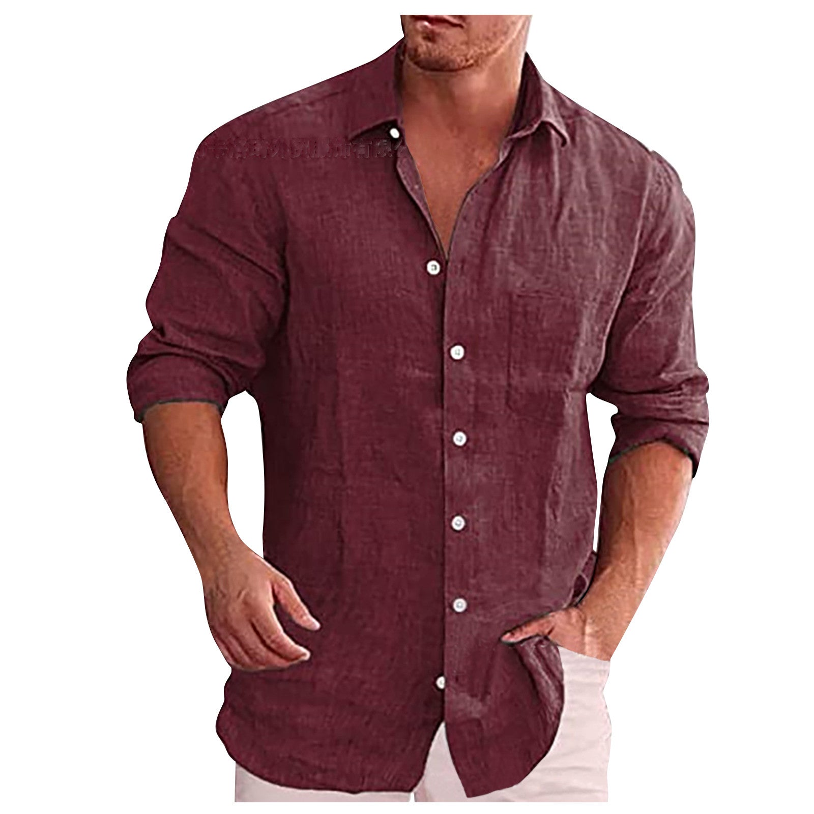 Men's Linen Shirt Casual with Turn-Down Collar-3