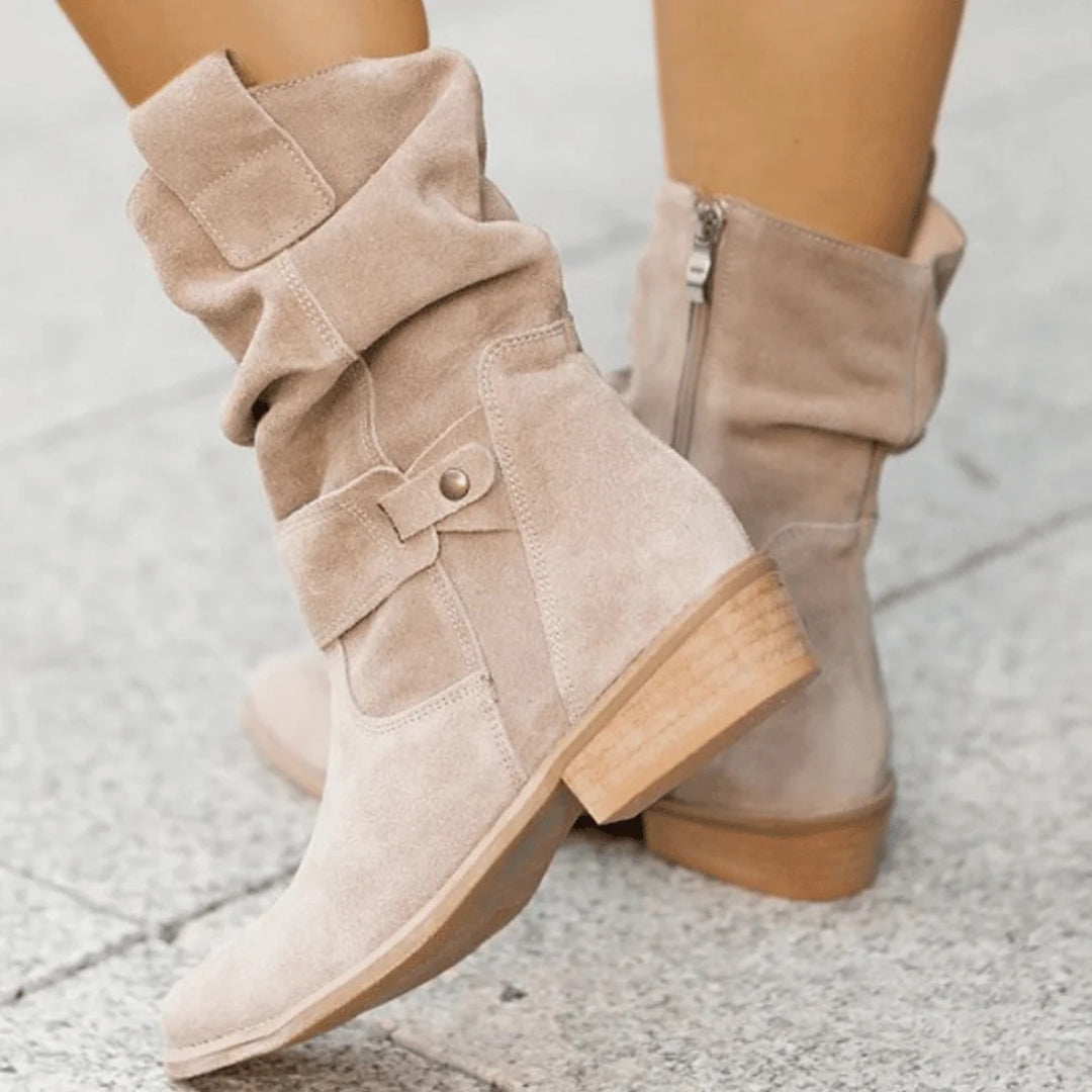 Women's Black Knee High Suede Boots-4