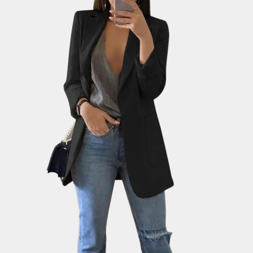 Women's Long Blazer Elegant Black Pink White Stylish-1