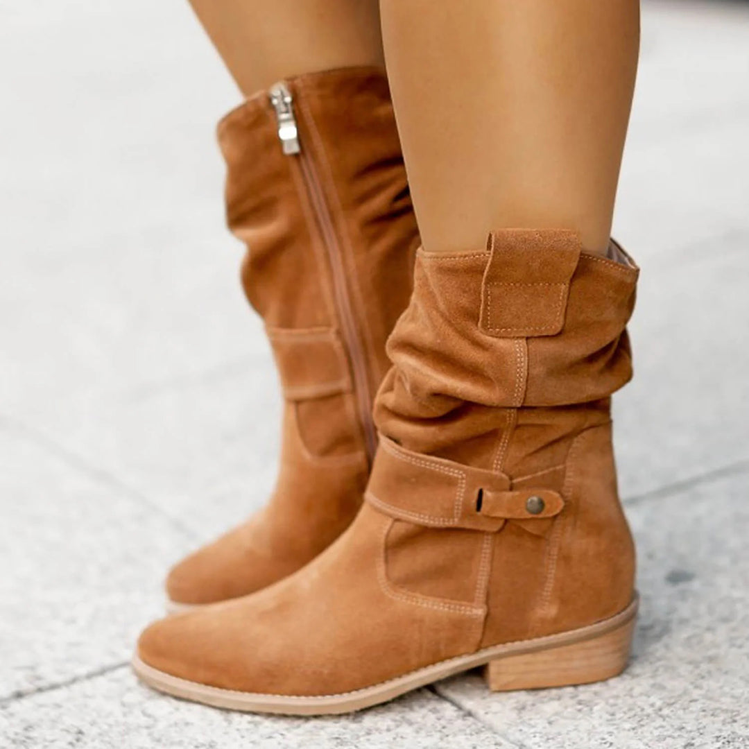 Women's Black Knee High Suede Boots-3