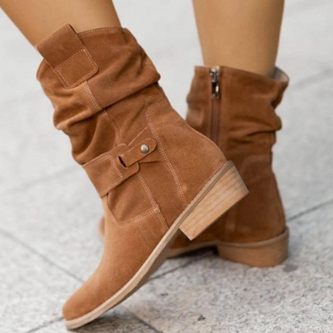 Women's Black Knee High Suede Boots-2