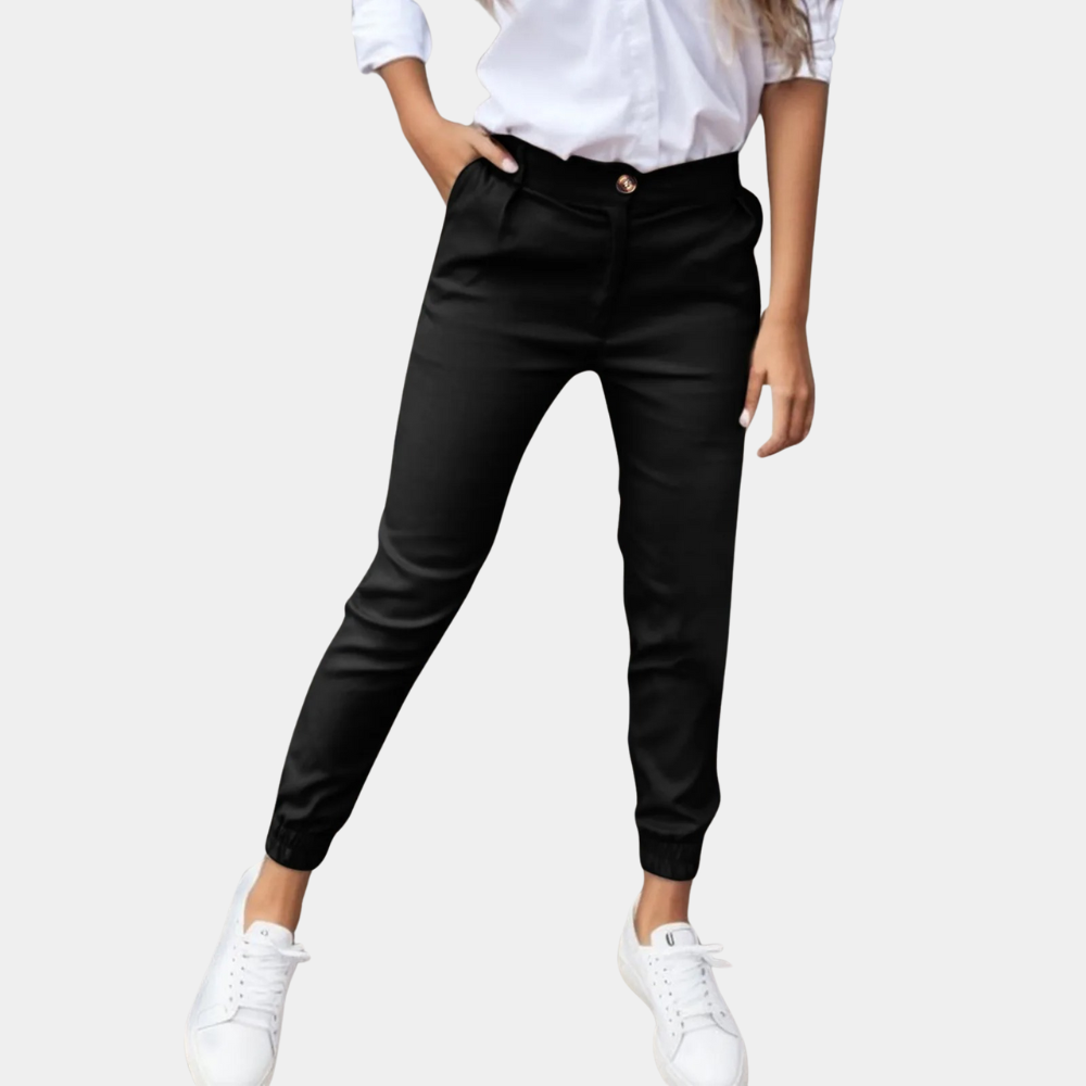 Women's Stretch Fabric Casual Pants High Waist-1