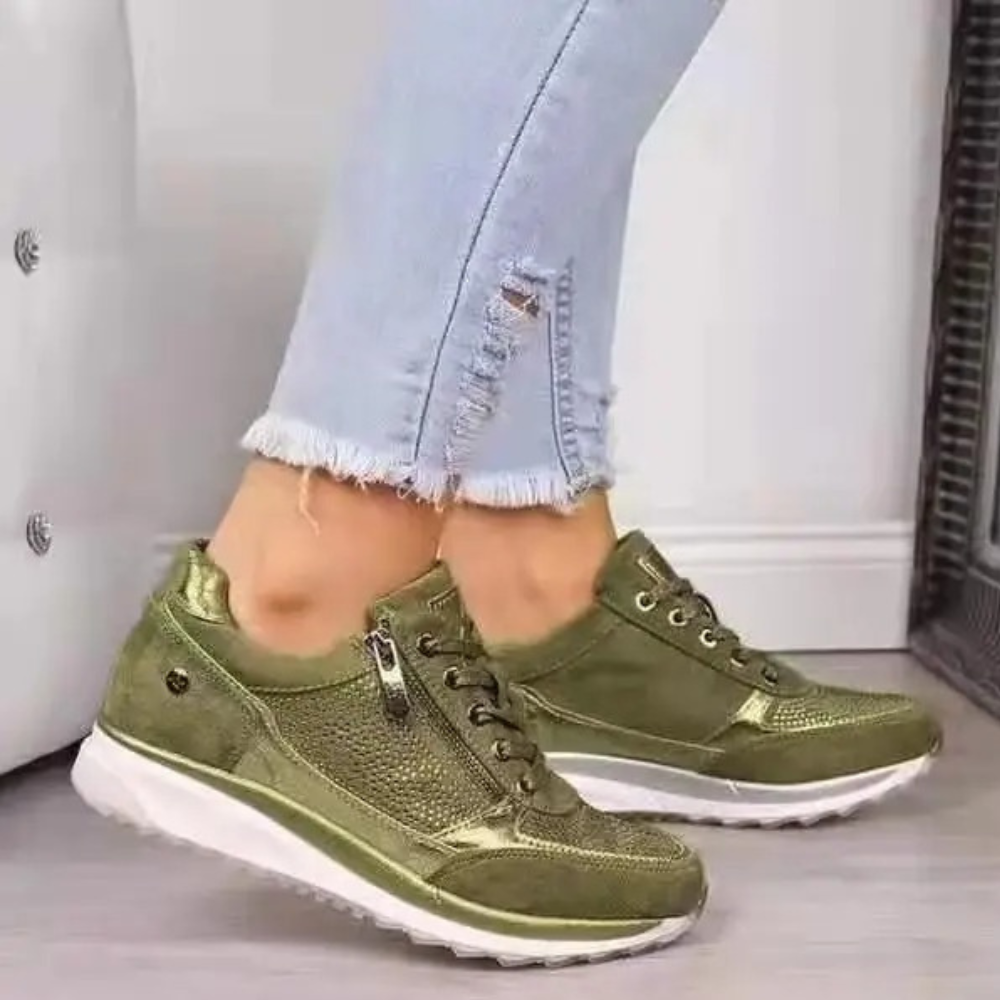Women's PU Leather Sneakers with Zipper-2