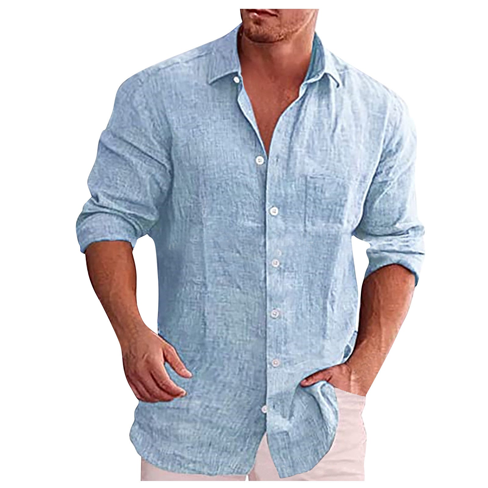 Variant image for Men's Linen Shirt Casual with Turn-Down Collar-11