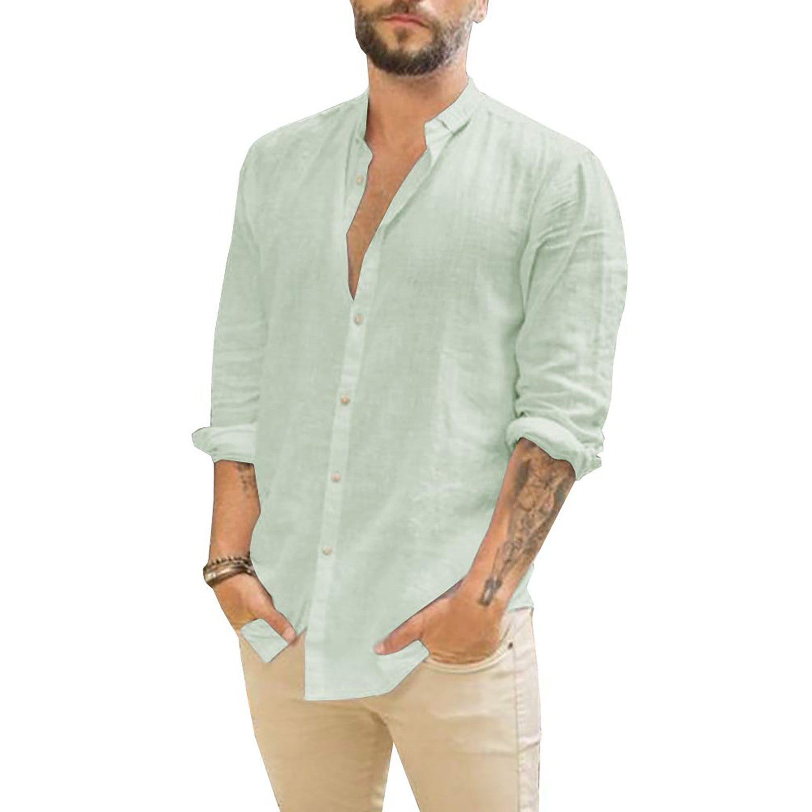 Variant image for Men's Linen Shirt Casual Breathable Lightweight-36
