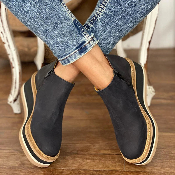 Women's Leather Low Ankle Boots-2