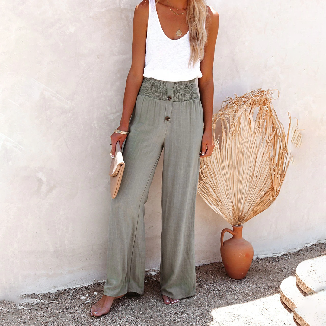 Women's Polyester Wide Leg Pants High Waist Loose Fit-1