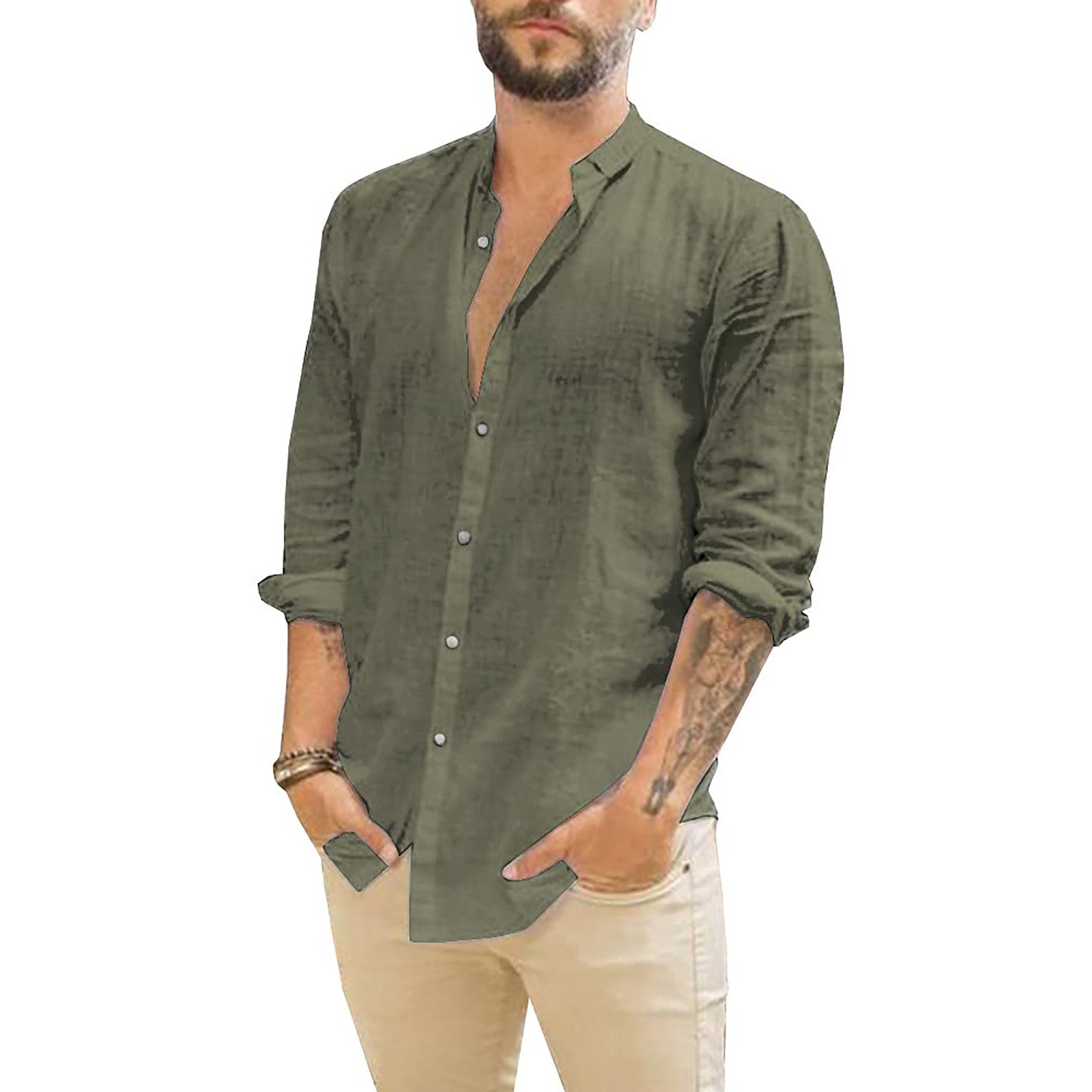 Variant image for Men's Linen Shirt Casual Breathable Lightweight-26