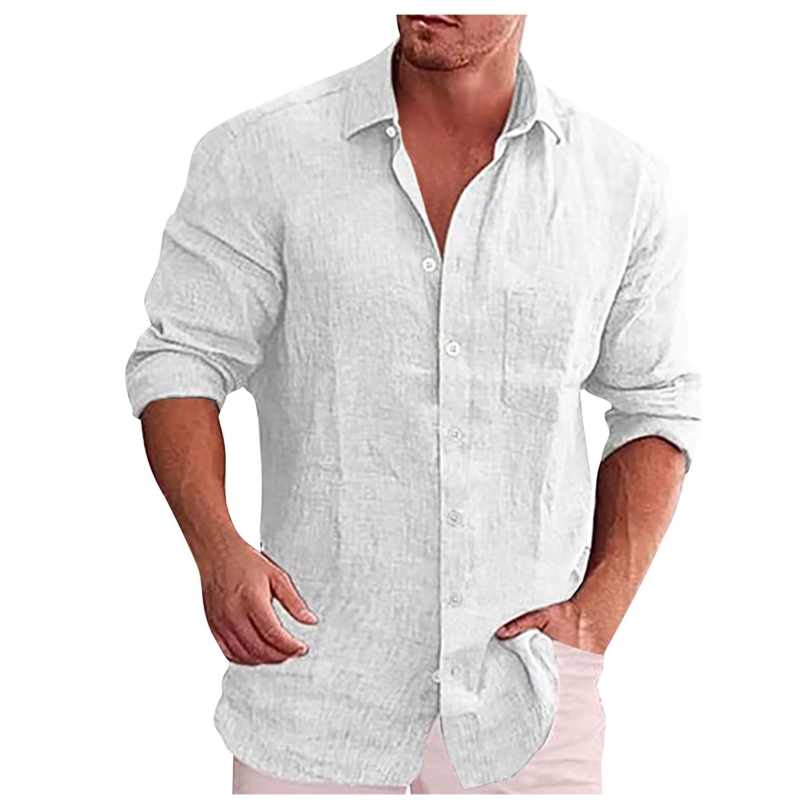 Variant image for Men's Linen Shirt Casual with Turn-Down Collar-31
