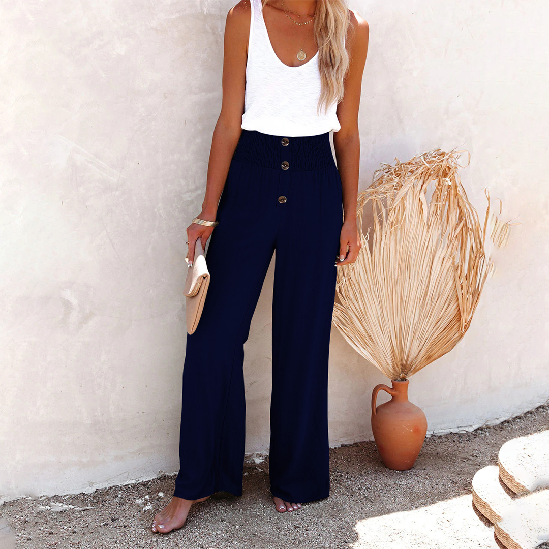 Women's Polyester Wide Leg Pants High Waist Loose Fit-4