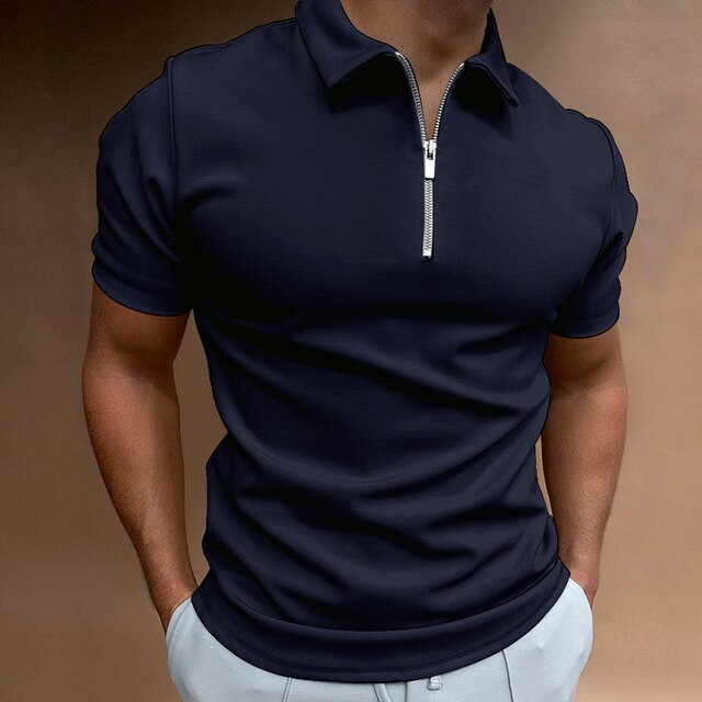Men's Polo Shirt with Zipper Cotton Casual Fit-2
