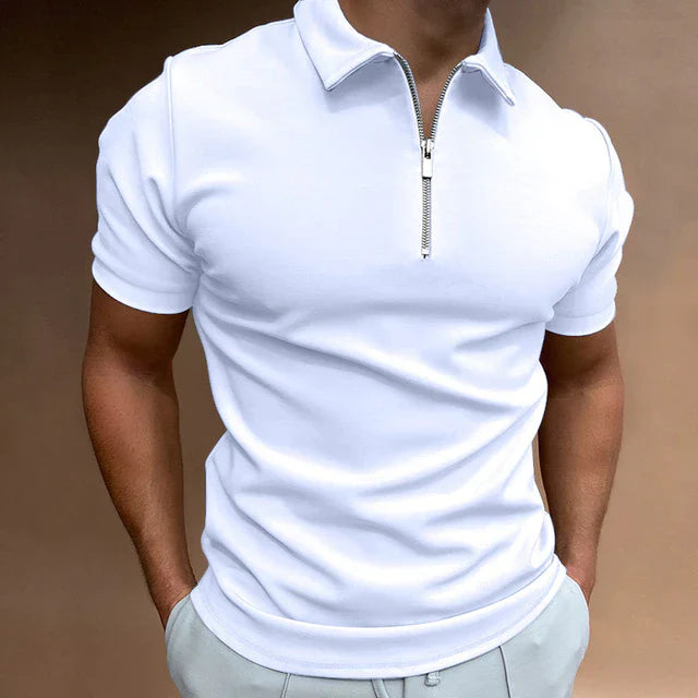 Men's Polo Shirt with Zipper Cotton Casual Fit-1