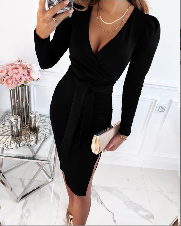 Elegant | Black Wrap Dress for Women-1