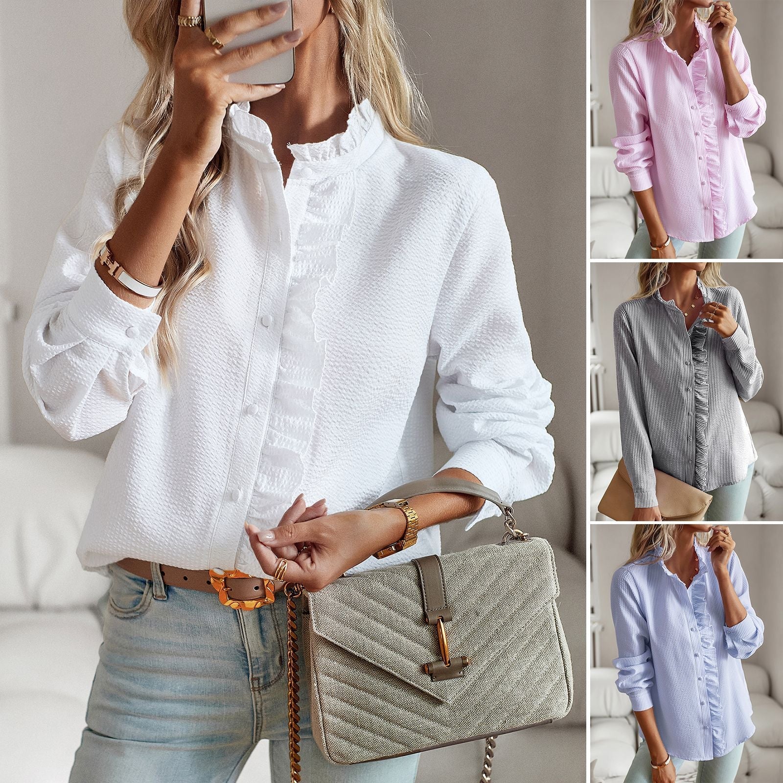 Women's Long Sleeve Blouse Cotton Polyester-2