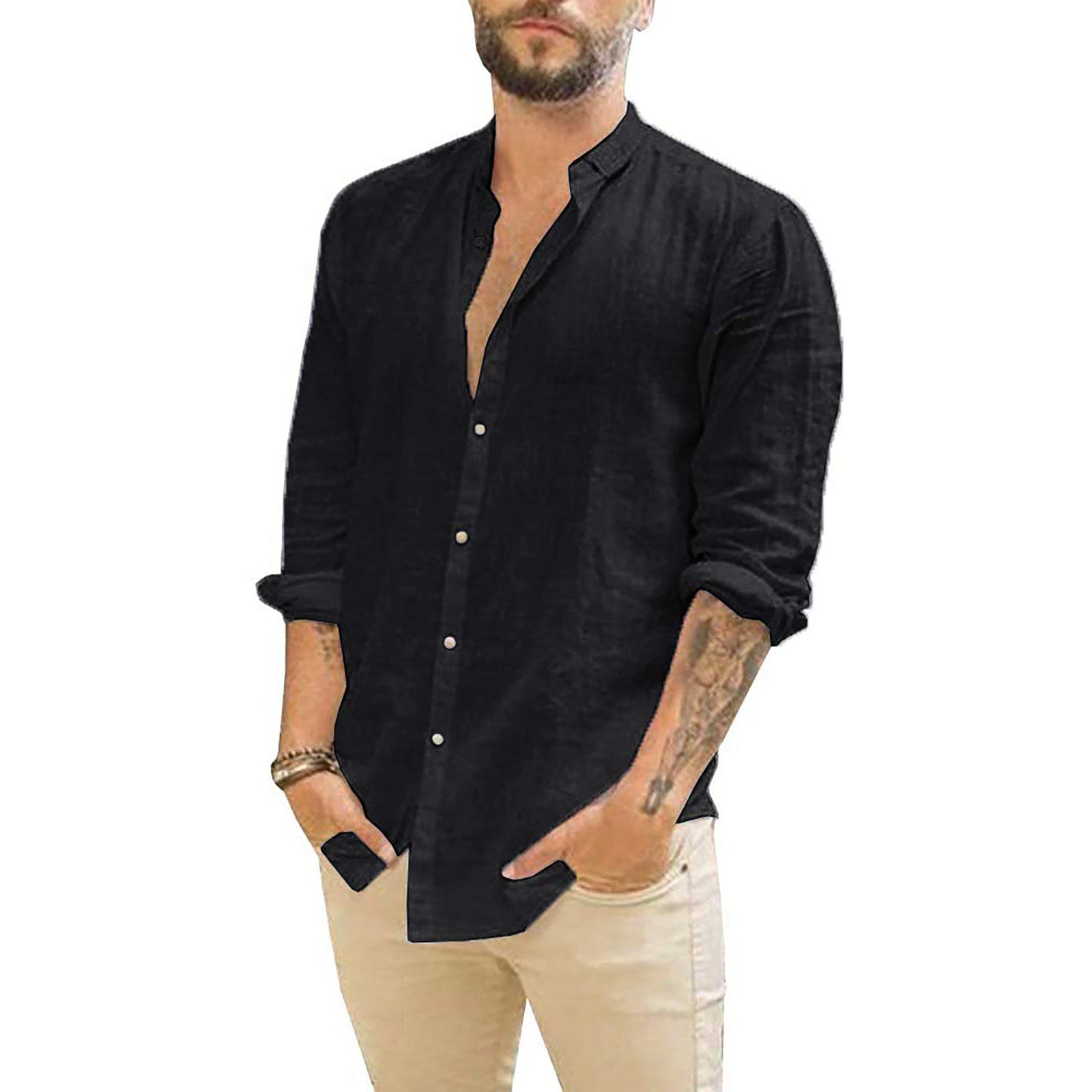 Variant image for Men's Linen Shirt Casual Breathable Lightweight-11