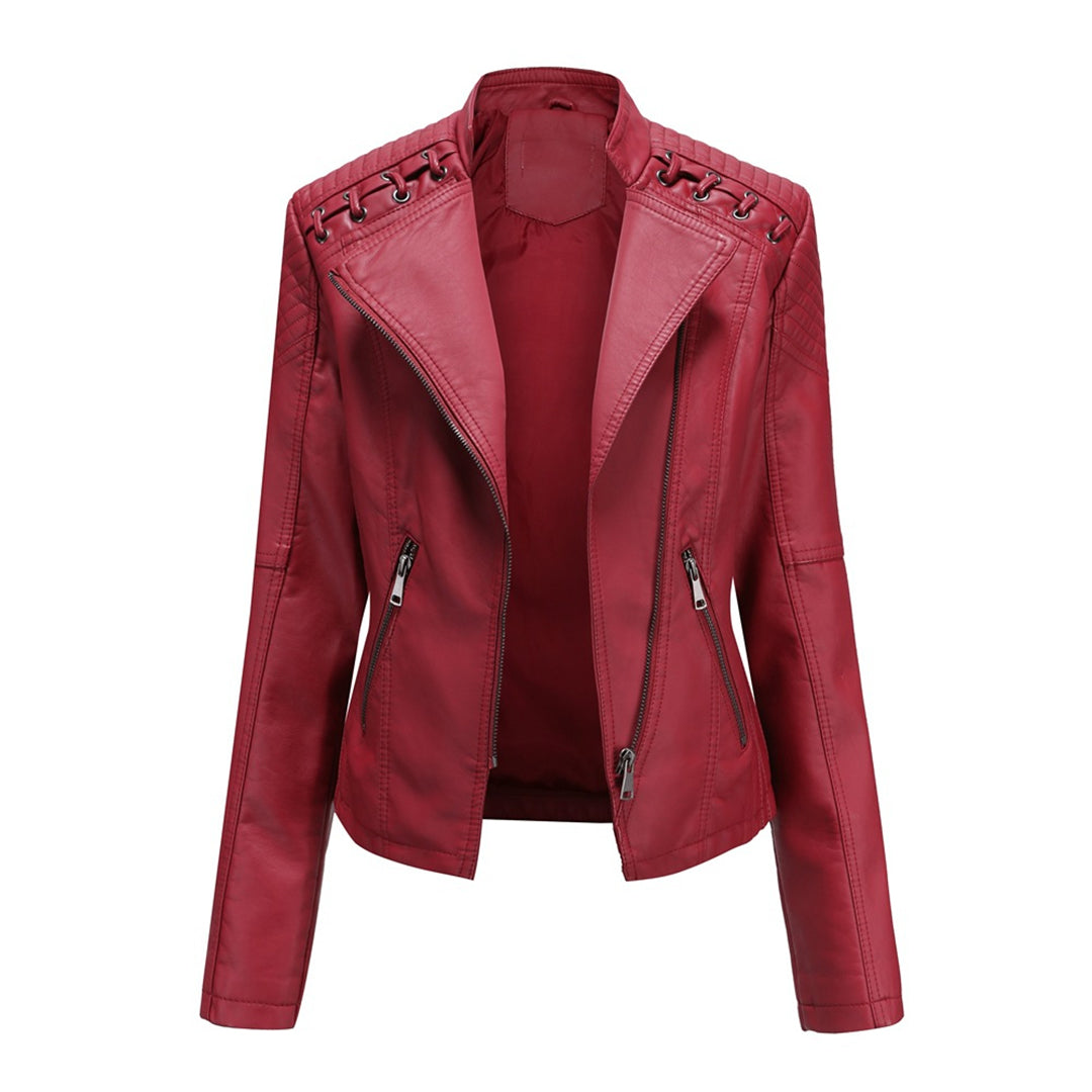 Women's PU Leather Jacket Stylish Design-4